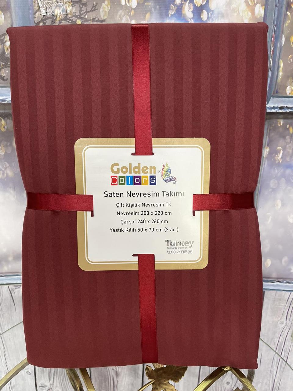 Набір постільної білизни сатин страйп Golden Colors євро розмір бордовий