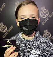 Детские чёрные маски медицинские защитные для лица! Отличное заводское качество, пайка, с держателем!