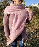Вязаный шерстяной платок из козьего пуха ручной работы Розовый
