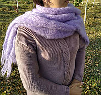 Вязаный шерстяной шарф из козьего пуха ручной работы Фиолетовый