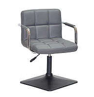 Крісло Arno-Arm 4-BK-Base сірий 1001 шкірозамінників, з підлокітниками на чорній основі з регулюванням висоти, фото 6