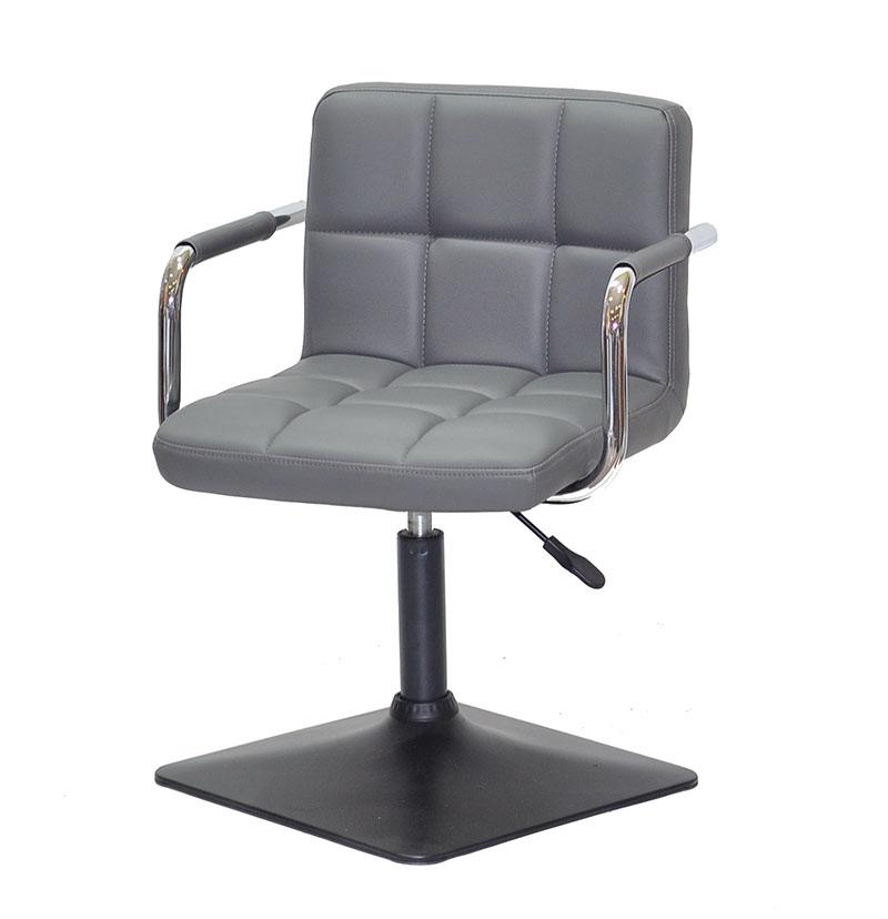 Крісло Arno-Arm 4-BK-Base сірий 1001 шкірозамінників, з підлокітниками на чорній основі з регулюванням висоти, фото 1
