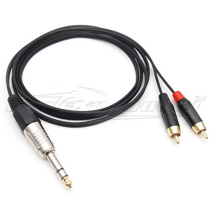 Кабель jack 6.3 mm стерео to 2RCA, у екрані, метал, фото 3
