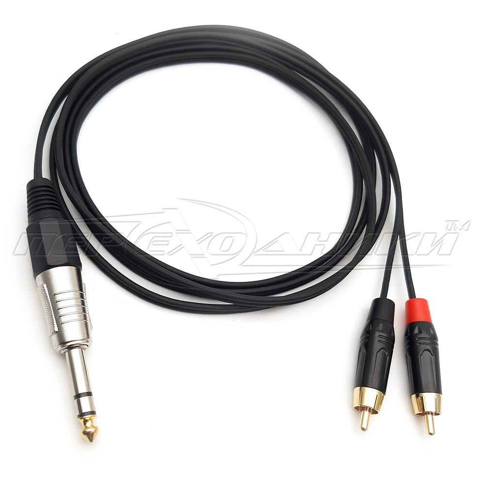 Кабель jack 6.3 mm стерео to 2RCA, у екрані, метал