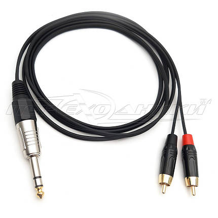 Кабель jack 6.3 mm стерео to 2RCA, у екрані, метал, фото 1