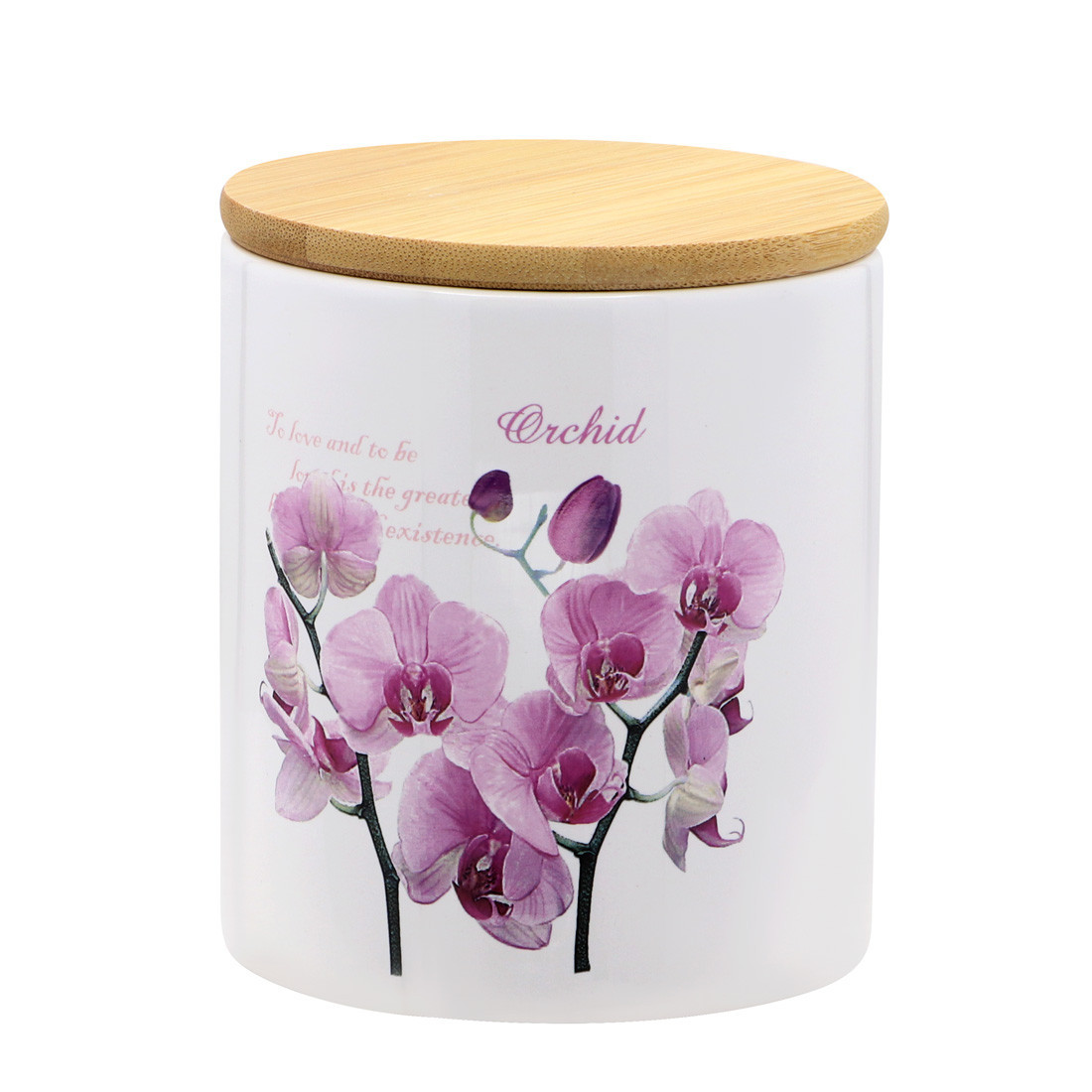 Банка керамічна з дерев'яною кришкою 650 мл "Орхідея рожева" ZFA 982 O, фото 1