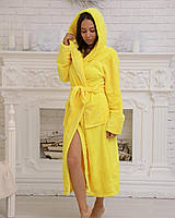 Довгий жіночий махровий халат у жовтому кольорі, батал