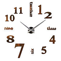 60-130 см, Часы настенные с 3д эффектом, 3д часы на кухню Надписи, коричневые, объемные настенные часы 3d