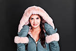 Двосторонній жіночий зимовий комбінезон з капюшоном з опушкою з хутра кролика, фото 5