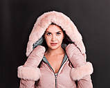 Двосторонній жіночий зимовий комбінезон з капюшоном з опушкою з хутра кролика, фото 7