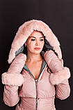 Двосторонній жіночий зимовий комбінезон з капюшоном з опушкою з хутра кролика, фото 8