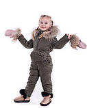 Двосторонній дитячий зимовий комбінезон з натуральним хутром єнота в комплект входить пояс з сумкою і рукавиці, фото 2
