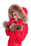 Жіночий зимовий комбінезон з рукавичками, натуральний густий широкий хутро єнота знімний, фото 3