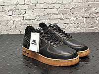 Зимние Мужские Кроссовки на меху Nike Air Force Fur "Black Brown" - "Чёрные Коричневая прошивка" KL670 Зимние Мужские Кроссовки на меху Nike Air Force Fur "Black Brown" - "Чёрные Коричневая прошивка"