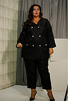 Черный брючный костюм женский офисный молодежный большого размера 42-74. 01941-1