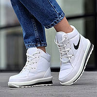 Дутіки жіночі білі зимові короткі стильні на шнурках Дутики женские белые зимние короткие ботинки (Код: Л1986)