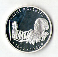 Германия ФРГ 10 марок 1992 г. 125 лет со дня рождения Кете Кольвиц серебро 15.5 гр. пруф №585