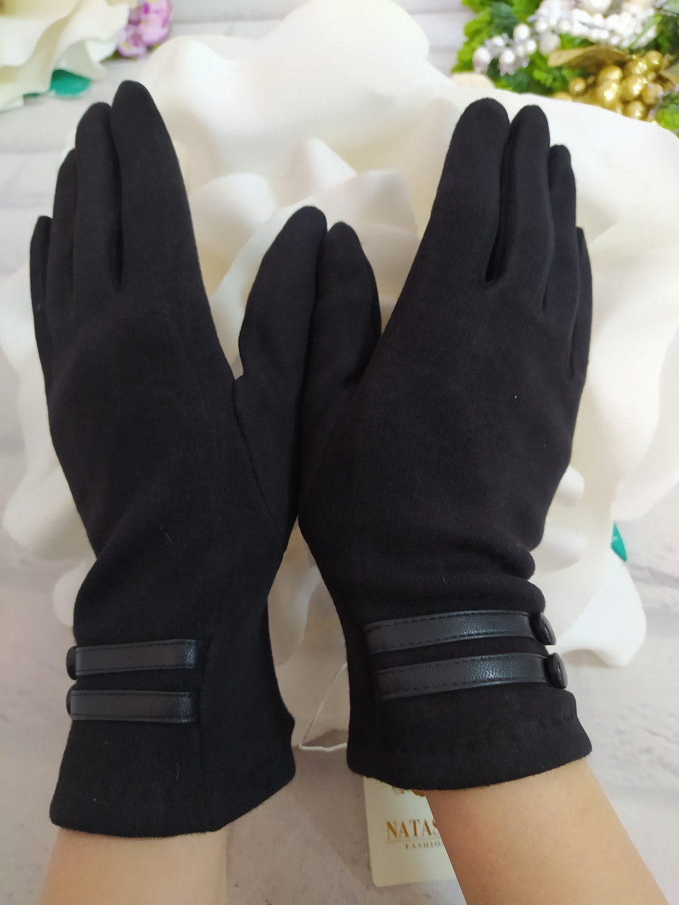Рукавички жіночі сенсорні р. 7.5 теплі з хутром чорні Natasha A-04, фото 1