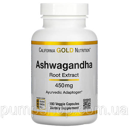 Екстракт кореня ашвагандха California Gold Nutrition Ashwagandha 450 мг 180 капс., фото 2