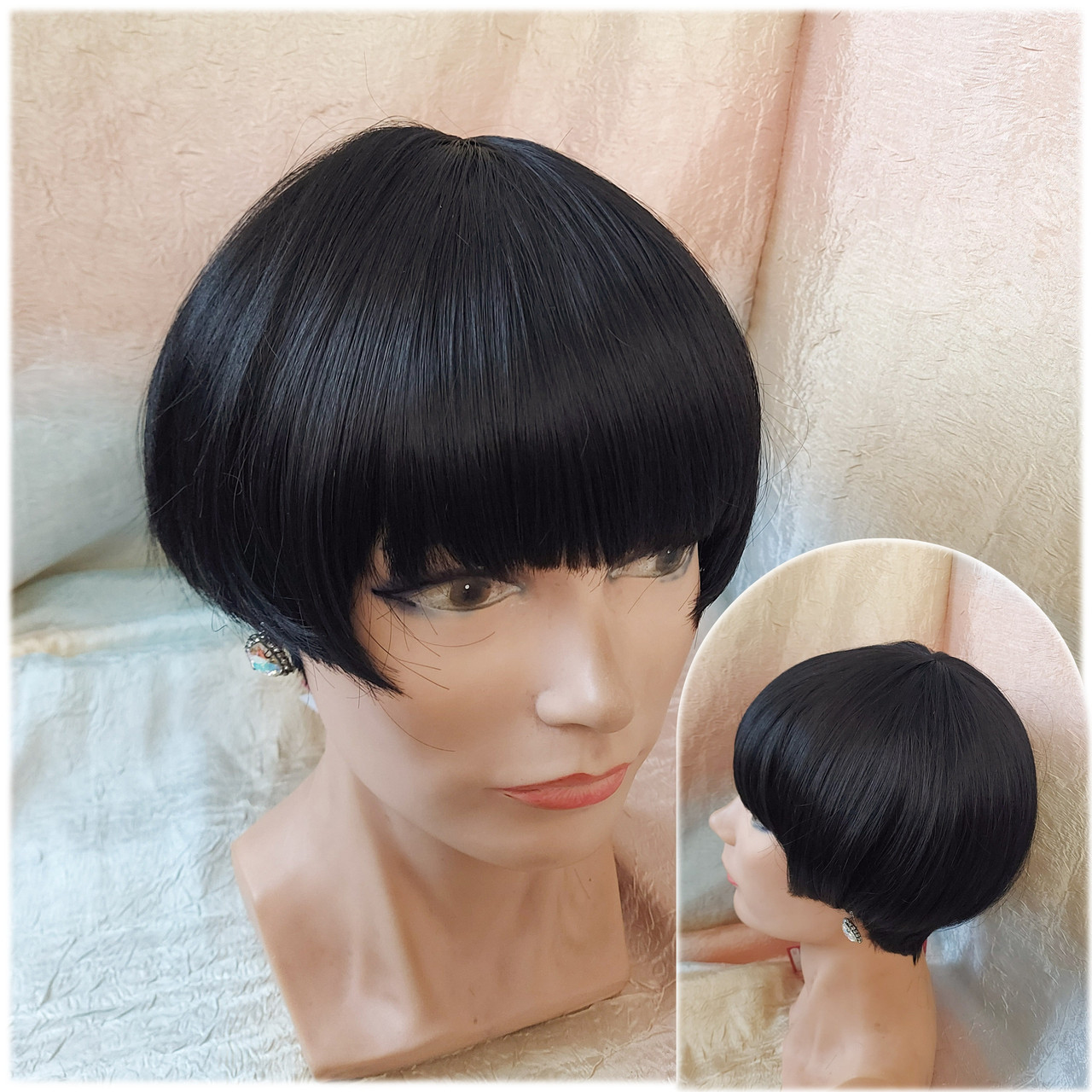 Перука боб-каре пряме термоволосся чорна 2724t-1, фото 1