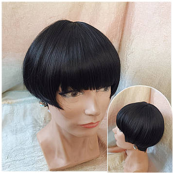 Перука боб-каре пряме термоволосся чорна 2724t-1