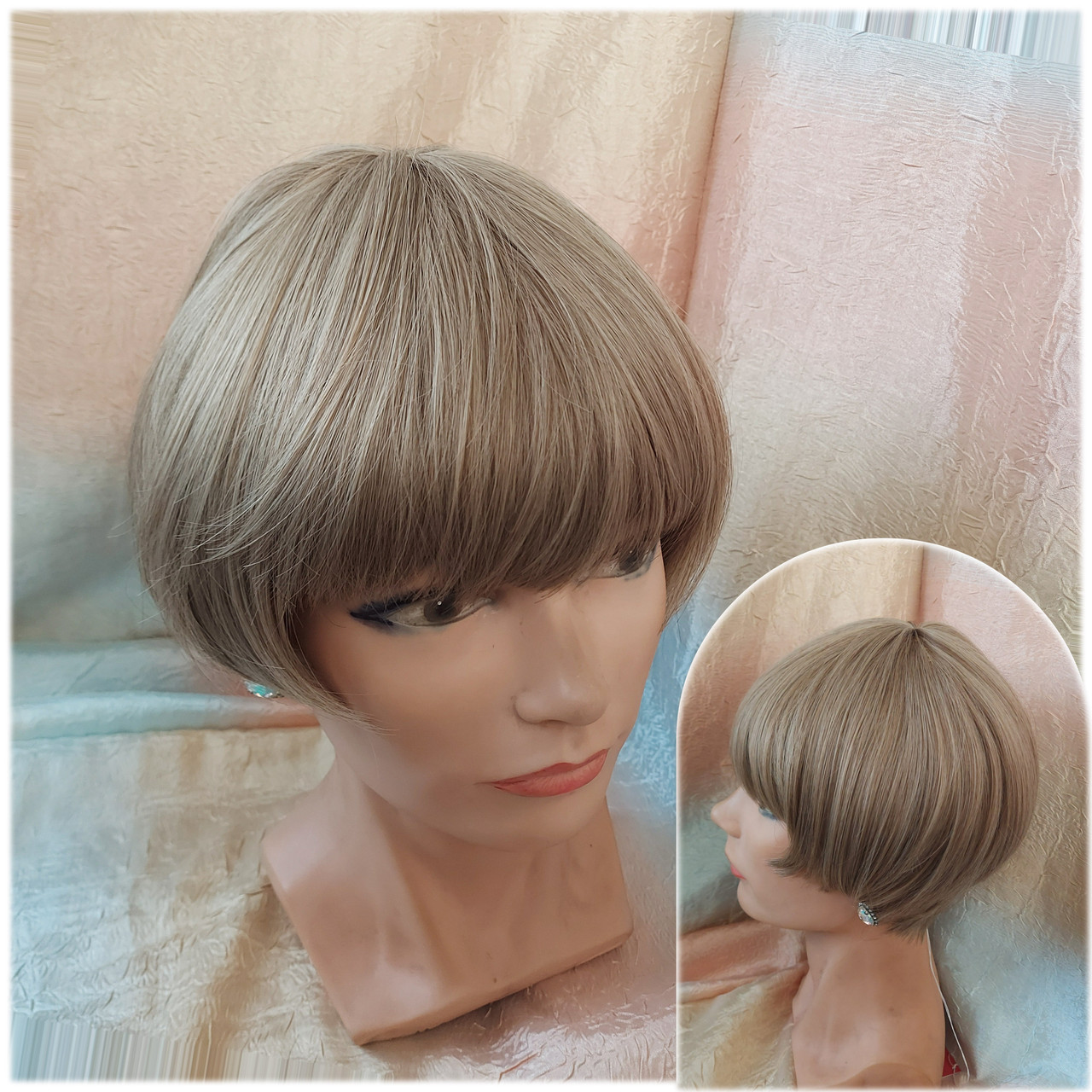 Перука боб-каре пряме термоволосся попелясто-русявий 2724t-15, фото 1