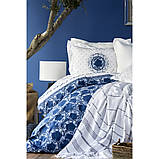 Набір постільна білизна з покривалом + піку Karaca Home - Belina mavi блакитний євро, фото 2
