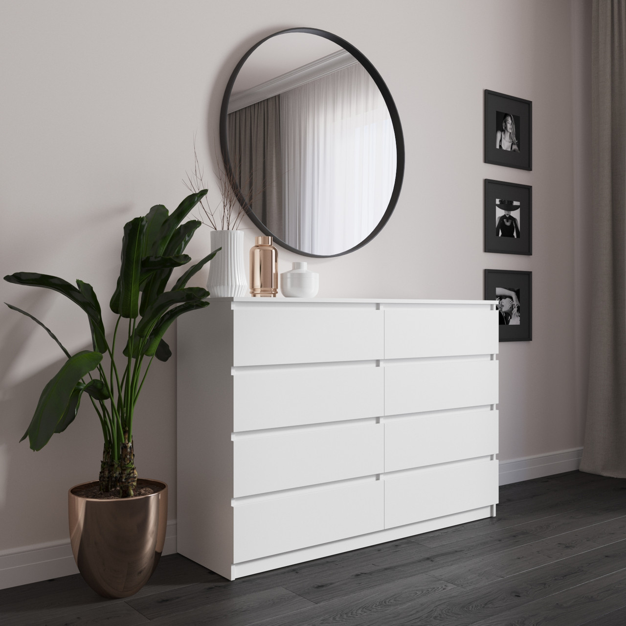 Комод VAYS R-8, 8 шухляд без ручок, ЛДСП, 140×40×98 см – для спальні, вітальні, передпокою, фото 1
