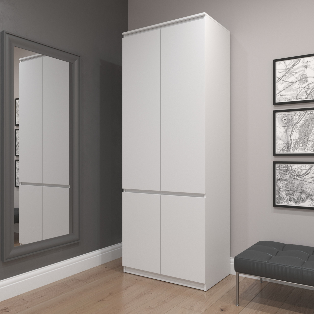 Шафа для одягу VAYS R-10, з полицями та штангою, без ручок, ЛДСП, 80×50×211 см - для спальні, вітальні, передпокою, фото 1