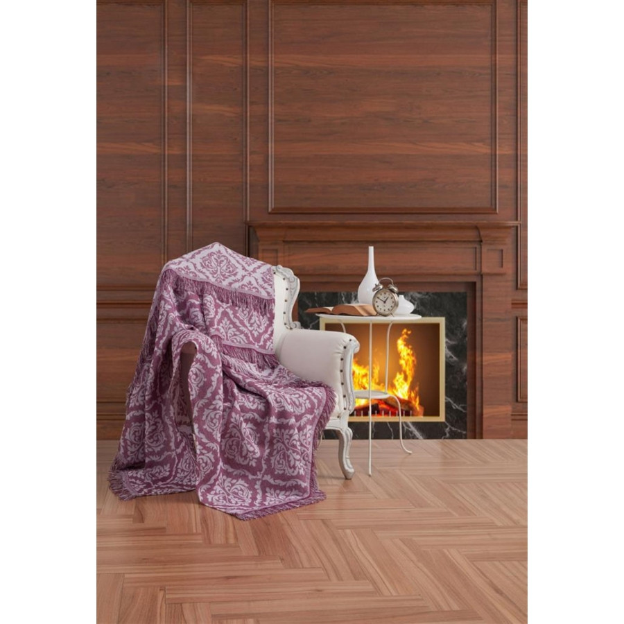 Плед-накидка Eponj Home Buldan Keten - Damask 170*220 mor фіолетовий