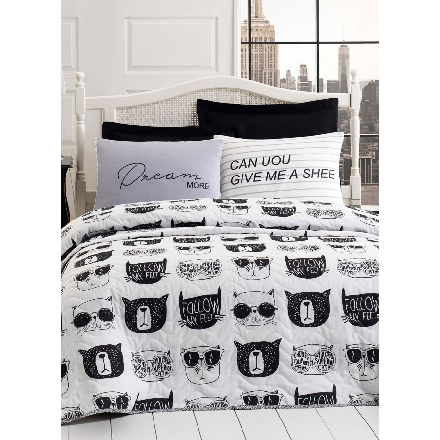 Покривало стеганное з наволочками Eponj Home B W - Melone siyah-beyaz 200*220