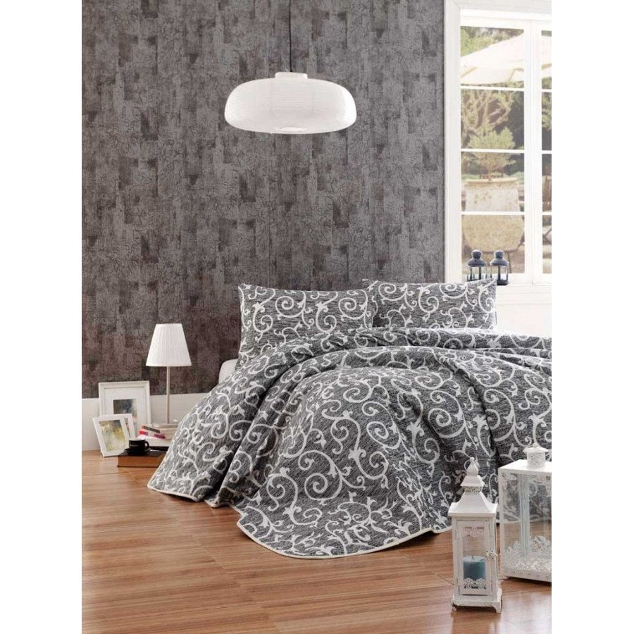 Покривало стеганное з наволочками Eponj Home B W - Merle siyah чорний 200*220