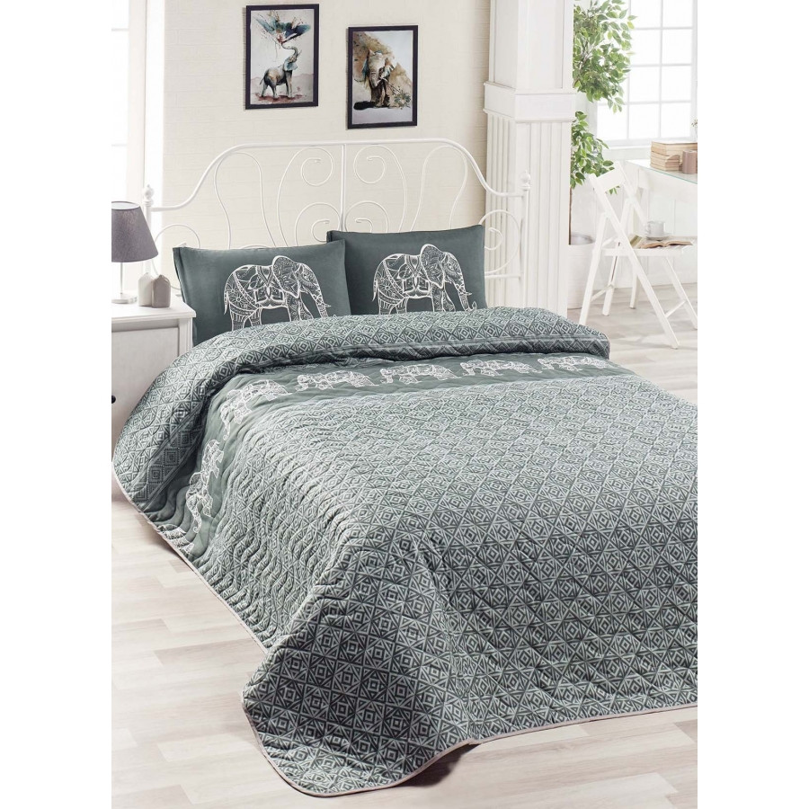 Покривало стеганное з наволочкою Eponj Home - Elepante antrasit-fume сірий 160*220