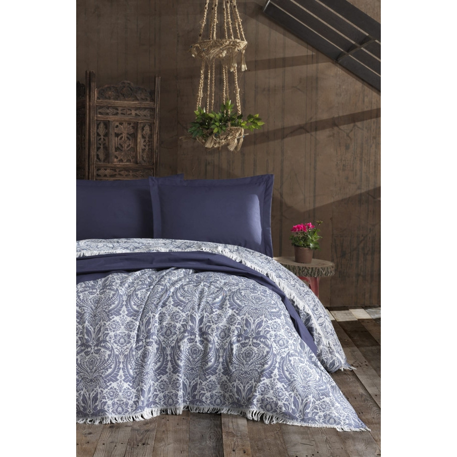Покривало Eponj Home Naturel - Porto lacivert синій 240*260