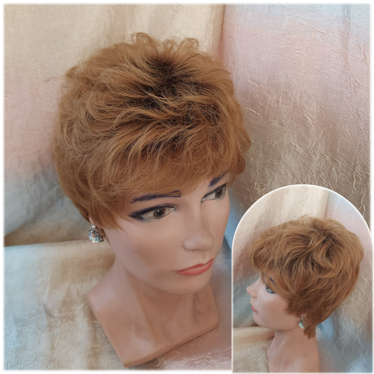 Коротка перука з термоволокна світло-мідний омбре 2763t-YS4/27, фото 1