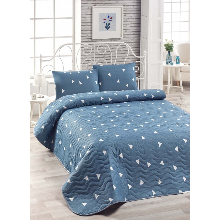 Покривало стеганное з наволочкою Eponj Home - Ucgen k.bulutmavi блакитний 160*220