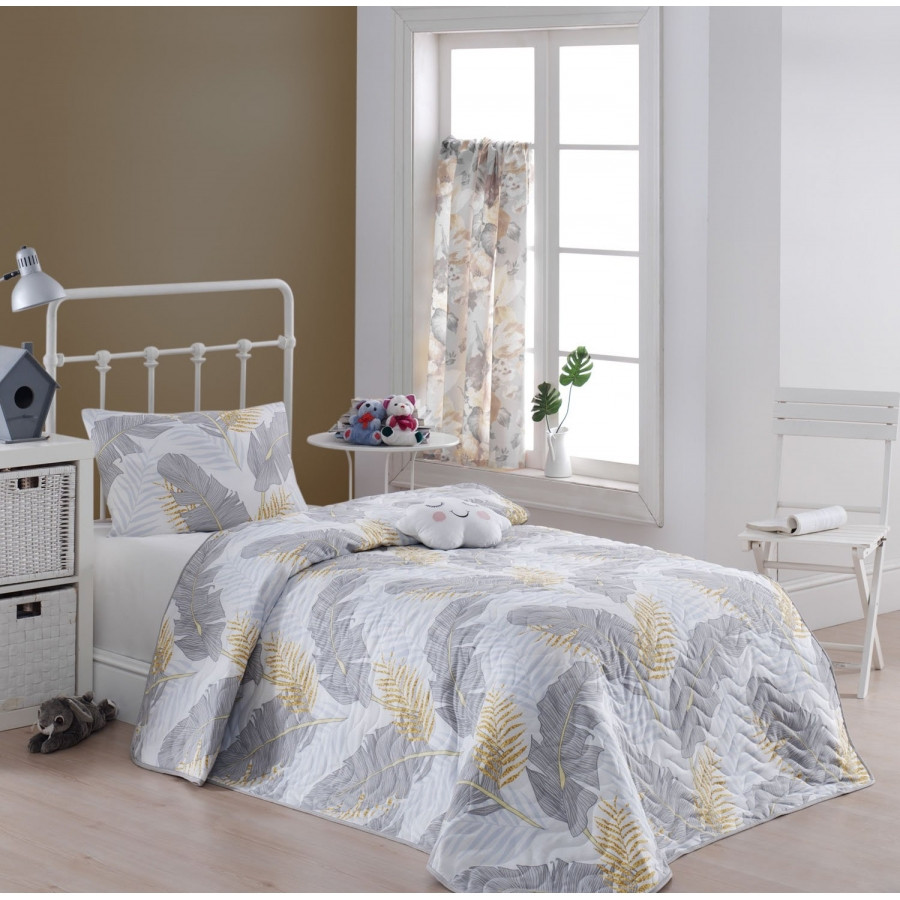 Покривало стеганное з наволочкою Eponj Home - Altin Yaprak gri сірий 160*220