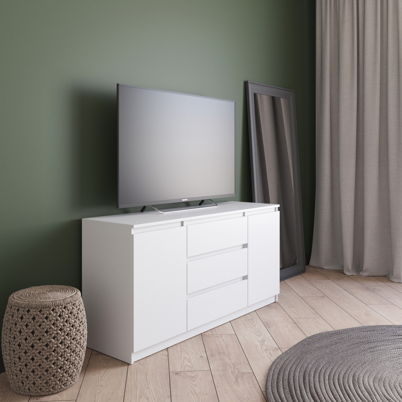 Комод під телевізор VAYS R-15, 3 шухляди та 2 відділення з полицями, без ручок, ЛДСП, 140×40×75 см - для спальні, вітальні, фото 1