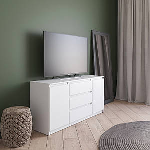 Комод під телевізор VAYS R-15, 3 шухляди та 2 відділення з полицями, без ручок, ЛДСП, 140×40×75 см - для спальні, вітальні