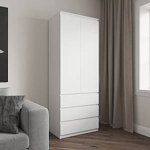 Шафа для одягу VAYS R-16, 3 шухляди, полиці, без ручок, ЛДСП, 80×50×211 см – для спальні, вітальні, передпокою
