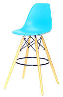 Стул барный Nik Bar 75 см, голубой 52 на деревянных ногах Eames Barstool