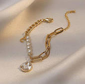 Браслет жіночий з перлинами/ браслет біжутерія / браслет жіночий у золотому кольорі