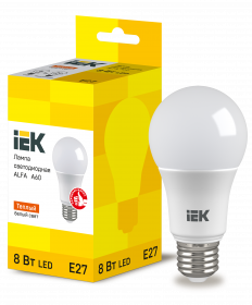 Лампа LED ALFA A60 куля 8 Вт 230 В 3000 К E27 IEK