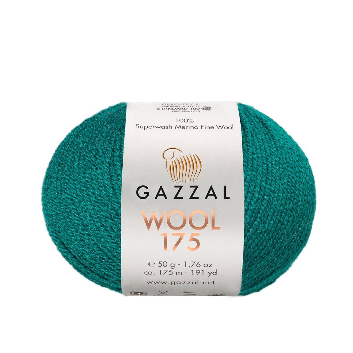 Gazzal WOOL 175 (Вул 175) № 320 зелена бірюза (Пряжа мериносова, нитки для в'язання), фото 1