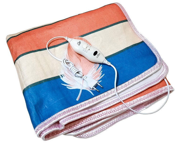 Електричне простирадло Electric blanket 5714 150х160 см, разнокольорово-смугасте з пір'їнкою