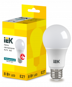 Лампа LED ALFA A60 куля 8 Вт 230 В 4000 К E27 IEK