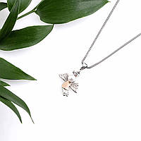 Срібний кулон Ангел із золотом і перлами