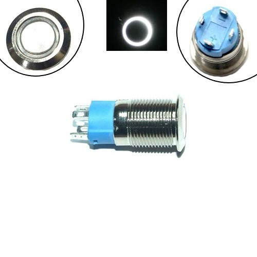 Кнопка 12мм фіксуюча, 220В, білий LED, 4pin, 12A-DZ