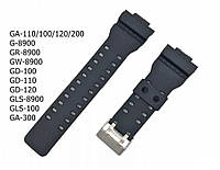 Матовый Ремешок для часов Casio G-Shock GA100 16мм Черный, Полимерный, с застежкой Касио Наручные Часы