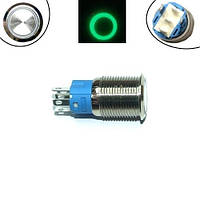 Кнопка 16мм фіксуюча, 12-24В, зелений LED, 5pin, 16K-P11DZ